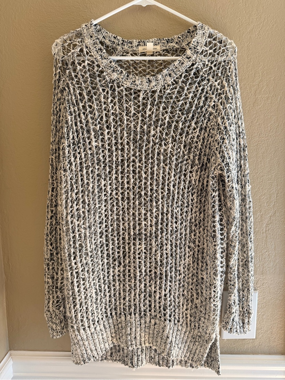 Silence + Noise by Urban Outfitters Open Knit Sweater in Cream and black